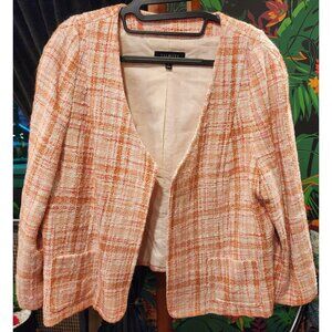 VINTAGE Talbots Women Tweed Blazer Orange Pink Plaid Cotton Blend Lined 16